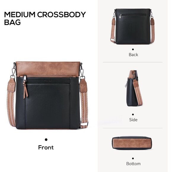 Leather Crossbody Bag Medium Travel Purse Women with 4 Card Slots Black - Picture 5 of 7